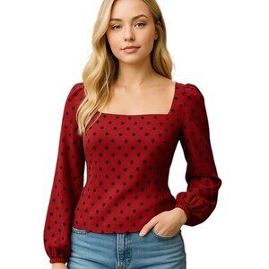 Girl With Curves Ponte Square Neck Blouse XS Marsala Polka Dot (burgundy)